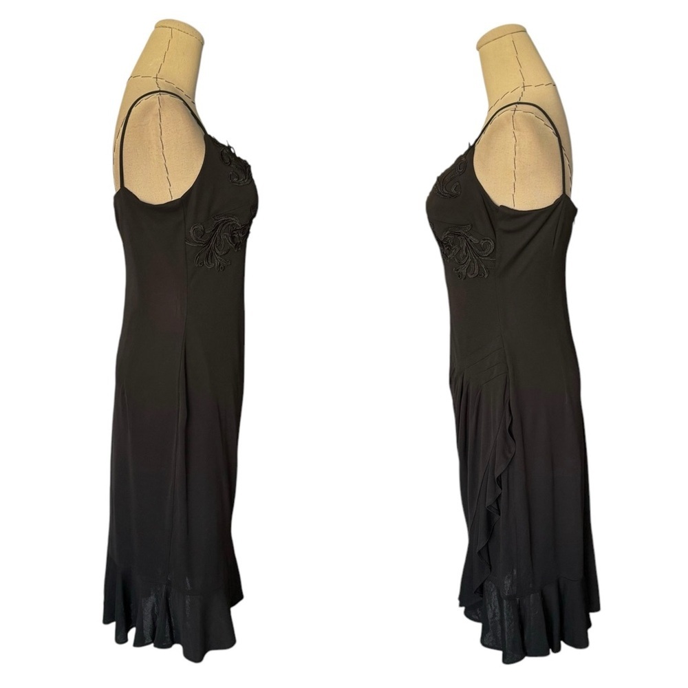 Vintage 90s Terry Paris Black Cocktail Evening Dress Draping Embroidery S M - Picture 6 of 11